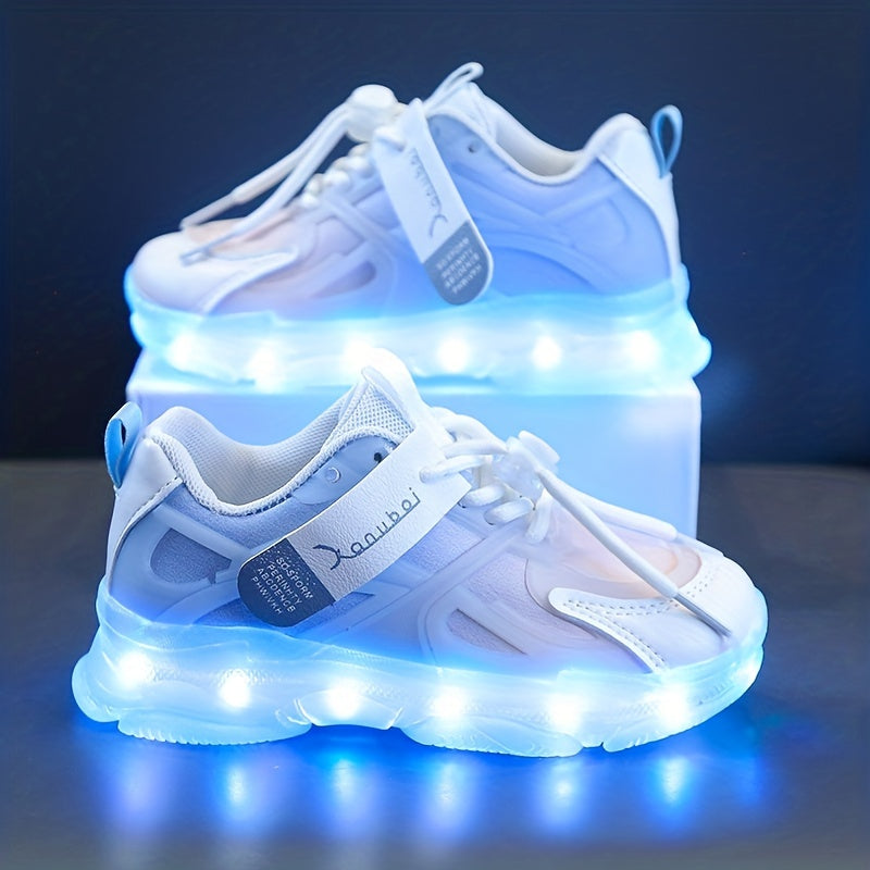 Girls' LED Light Up Sneakers - USB Charging, Adjustable Hook & Loop Fastener, Trendy Colors