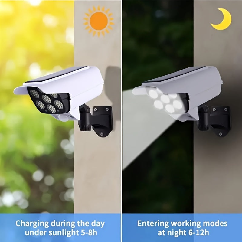 Solar-powered street light with motion sensor, dummy camera, and simulated surveillance; 77 LED lights; human body sensor; outdoor wall mount