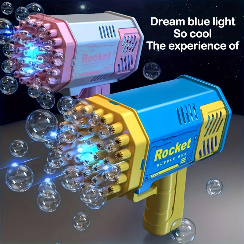 Fei Rui 40-Hole Electric Bubble Gun: LED Lights, Pink and Blue, Portable, Outdoor Party Toy; Bubble solution not included. Not for gifting.