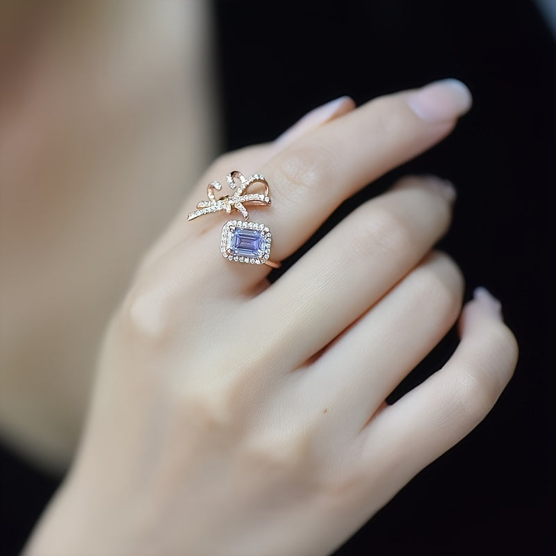 Beautiful 2ct Purple Emerald Cut Moissanite Ring - Made with 925 Sterling Silver, Ideal for Birthdays & Special Celebrations, also Perfect for Weddings.