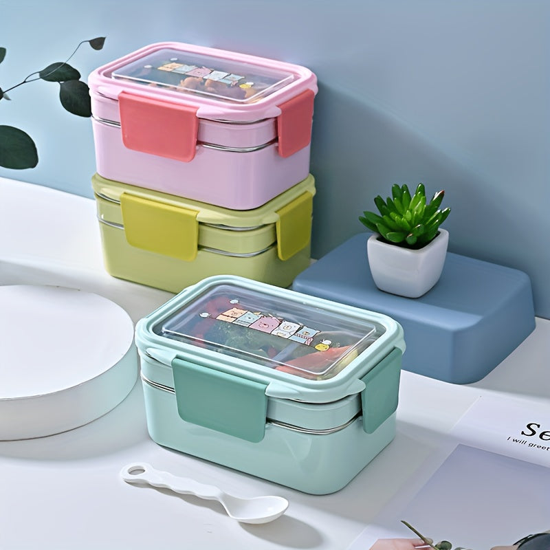 This stainless steel lunch box is programmable, has grids, and is leakproof. It is a dishwasher safe bento container with a rectangle shape for convenient food storage in various settings such as the office, school, canteen, or home kitchen. No