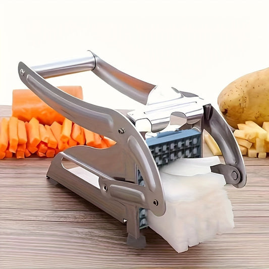 Stainless Steel Manual French Fry Cutter - Dual Blade Potato Slicer for Home and Restaurant Use, No Electricity Needed