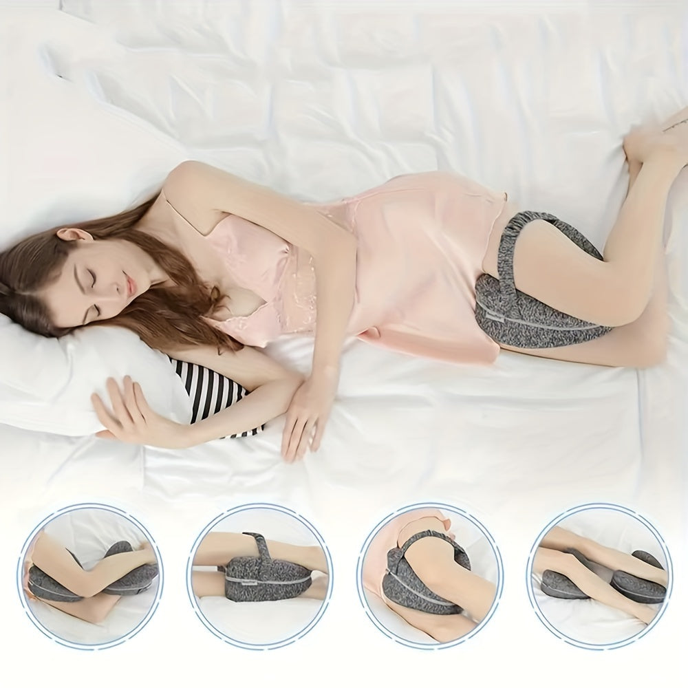 Ergonomic Memory Foam Leg Pillow designed for Side Sleepers - featuring a Hypoallergenic Knit Fabric Cover, Lightweight Knee Support Cushion with Strap, Hand Washable, Soft Polyester 200-250gsm Material, Ideal for Sleeping, Removable Knee Support Pad