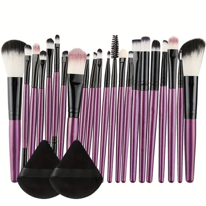 22pcs Makeup Brushes Set + 2pcs Triangle Puffs, Professional Multi-Functional Makeup Kit with Foundation, Powder, Concealers, Eye Shadows, Blush, and Eyelash Comb Brushes