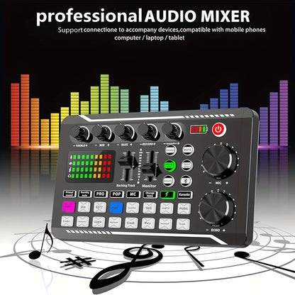 ROMOSON Professional Audio Mixer USB zaryadlash, DJ effektlari va ovoz o'zgartiruvchi, PC/Smartfon mosligi, ≤36V litiy batareyasi bilan