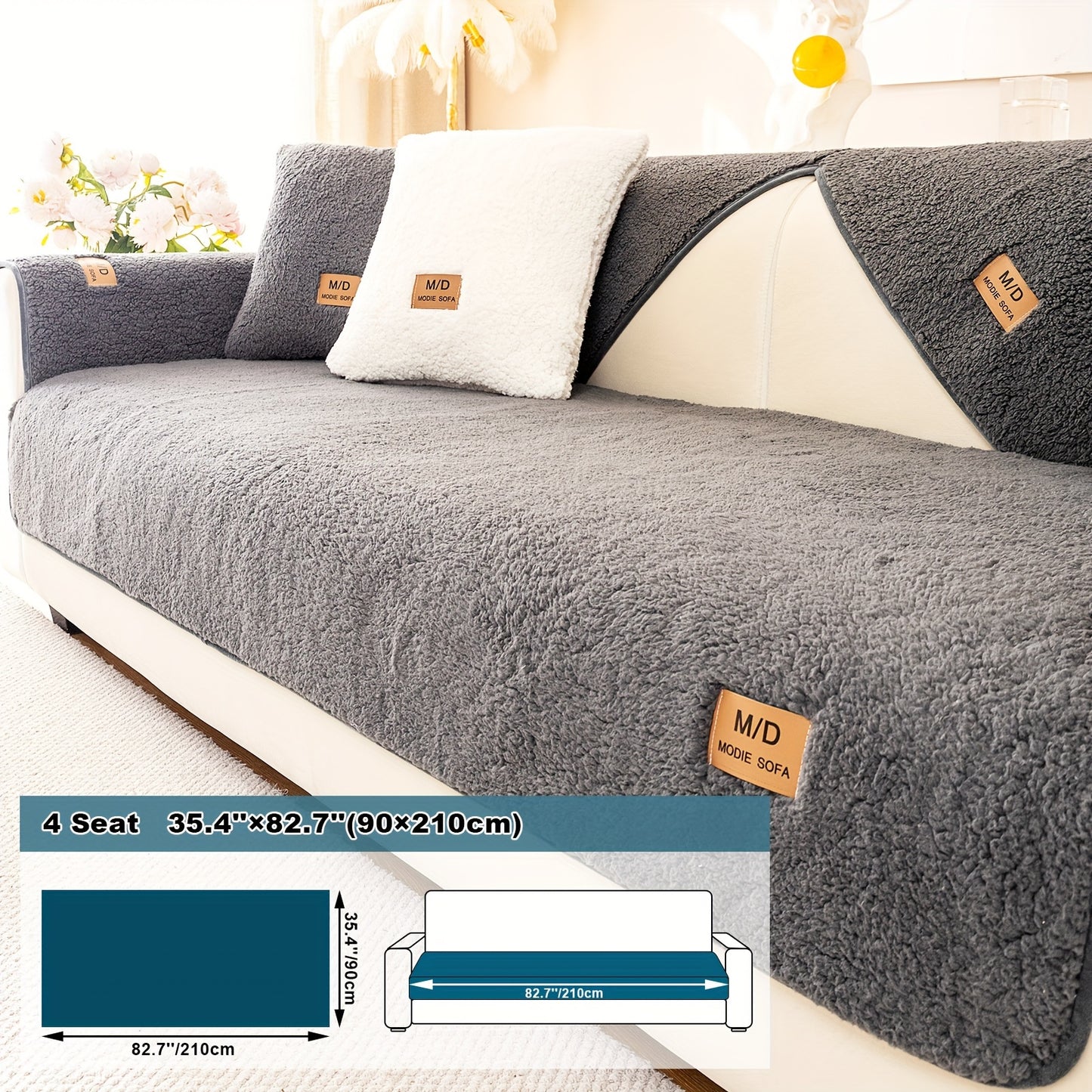 Thick Sherpa sofa cover for pets and furniture protection in bedroom, office, or living room.