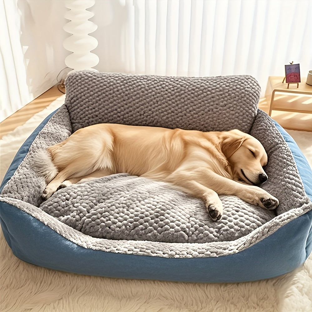 Luxury plush pet sofa bed with high backrest and easy cleaning, suitable for cats and dogs.