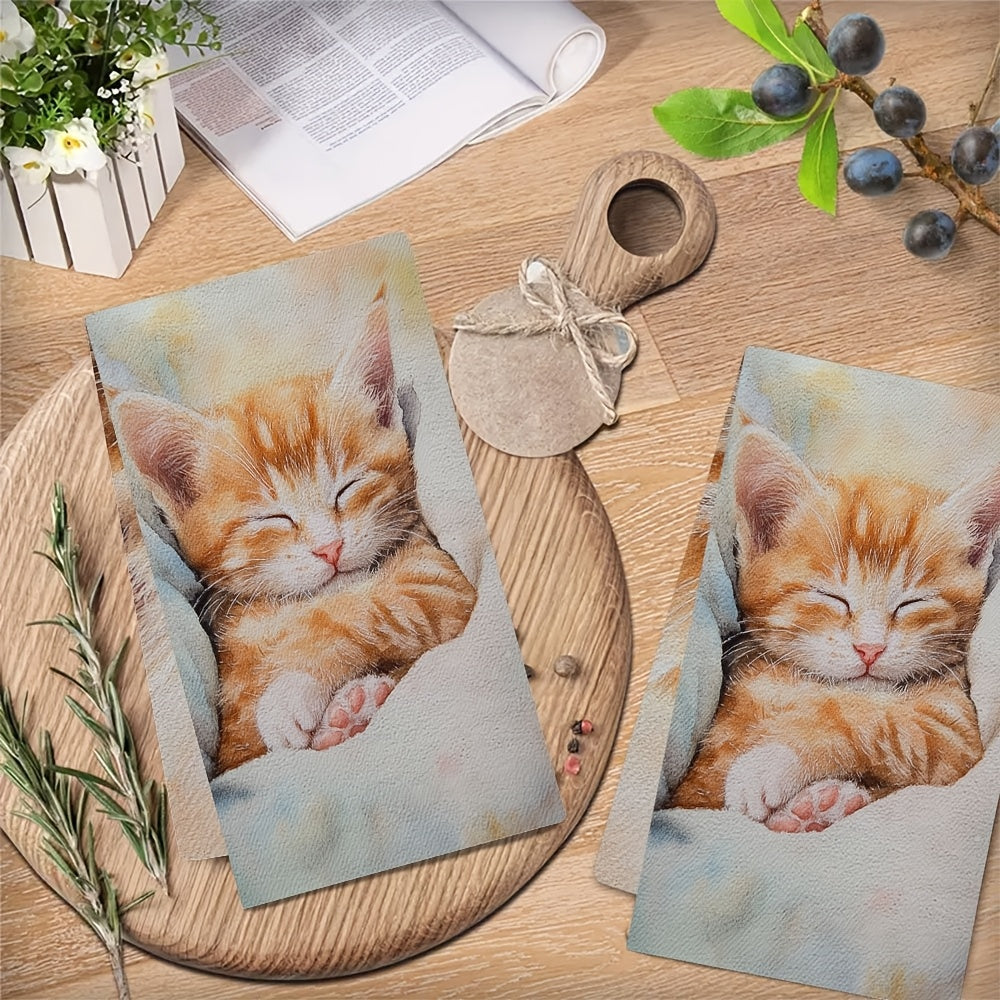 Two Ultra Soft Kitchen Towels Featuring Adorable Kitten Design - Exceptionally Absorbent, Delicate Purr Theme, Easy to Clean Dish Hand Towels, 40.64x60.96 cm - Ideal for Holiday Decoration & Daily Use, Dish Towels