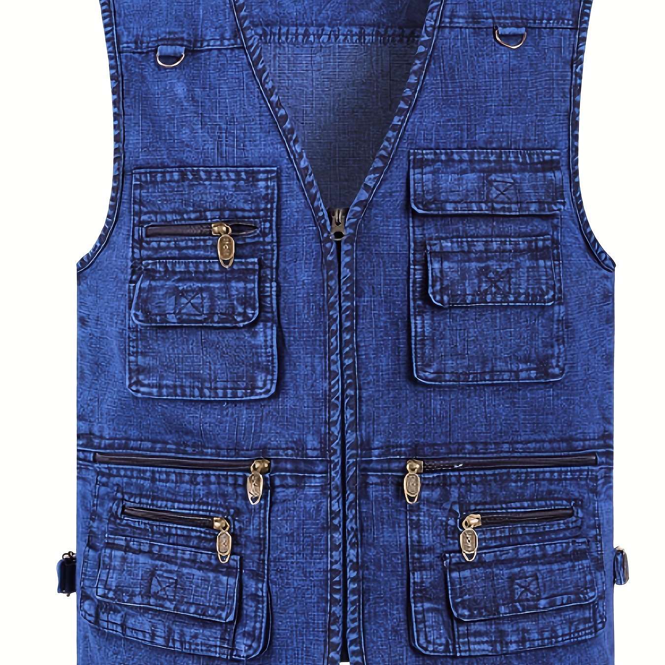 Plus Size Men's Denim Vest - Casual outdoor wear with pockets, V-neck, machine washable. Perfect for all seasons.