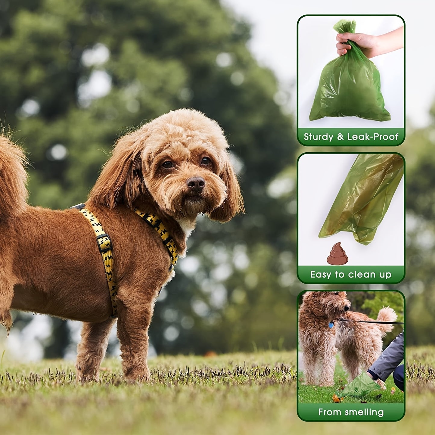 - 14 rolls of leak proof dog waste bags with cute paw print design for pet cleaning and outdoor use.