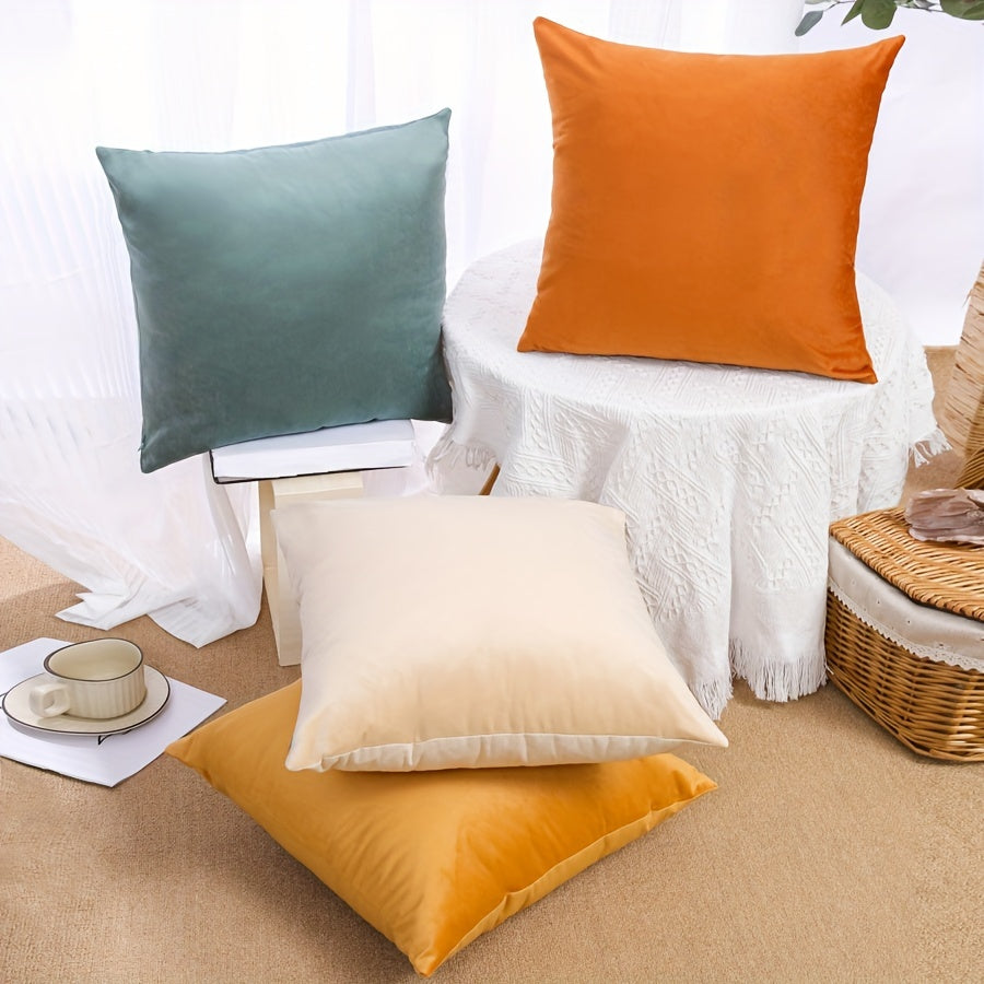 Soft velvet pillow covers with zipper closure, machine washable, 100% woven polyester. Ideal for sofa, bedroom, car, or farmhouse décor.