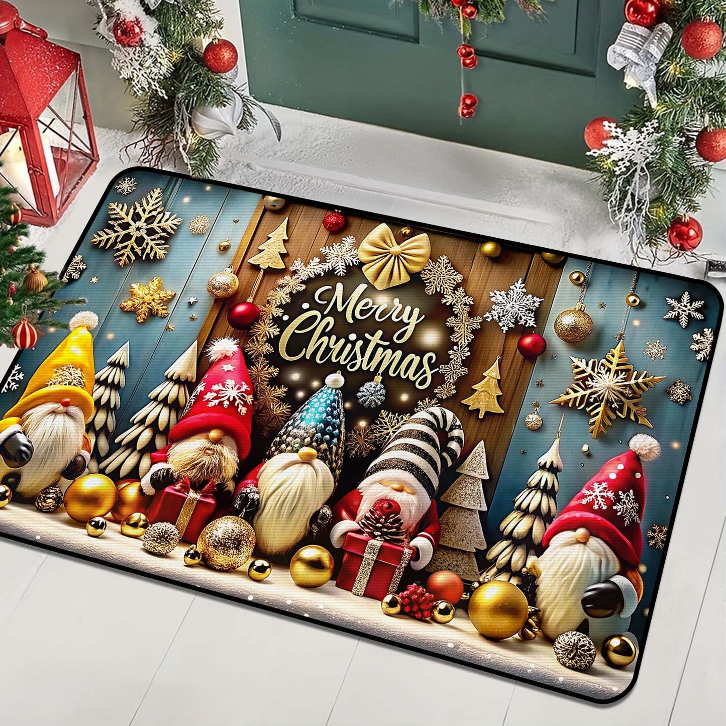 Christmas Gnome Holiday Welcome Mat, Durable Polyester Material, Low Pile Weave, Non-Slip Backing for Indoor Use, Festive Home Décor for Bedroom, Living Room, or Reading Area - Adorable Christmas Gnome Design