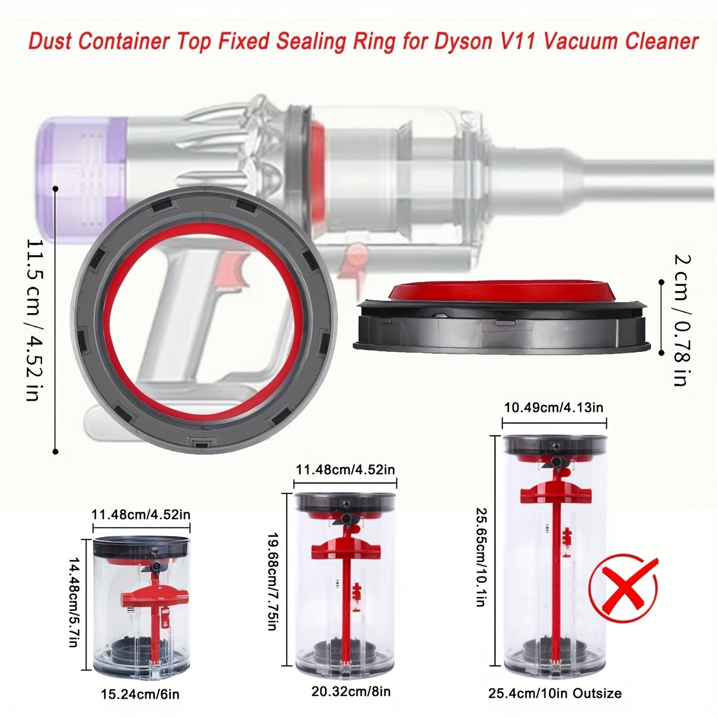 Enhance Suction and Performance with Vacuum Cleaner Dustbin Sealing Ring Replacement Parts for V11 V15 SV14 SV15 SV22 Series - Plastic Seal for Dust Cup Top, Floor Attachment Repair Accessories with Fixed Ring