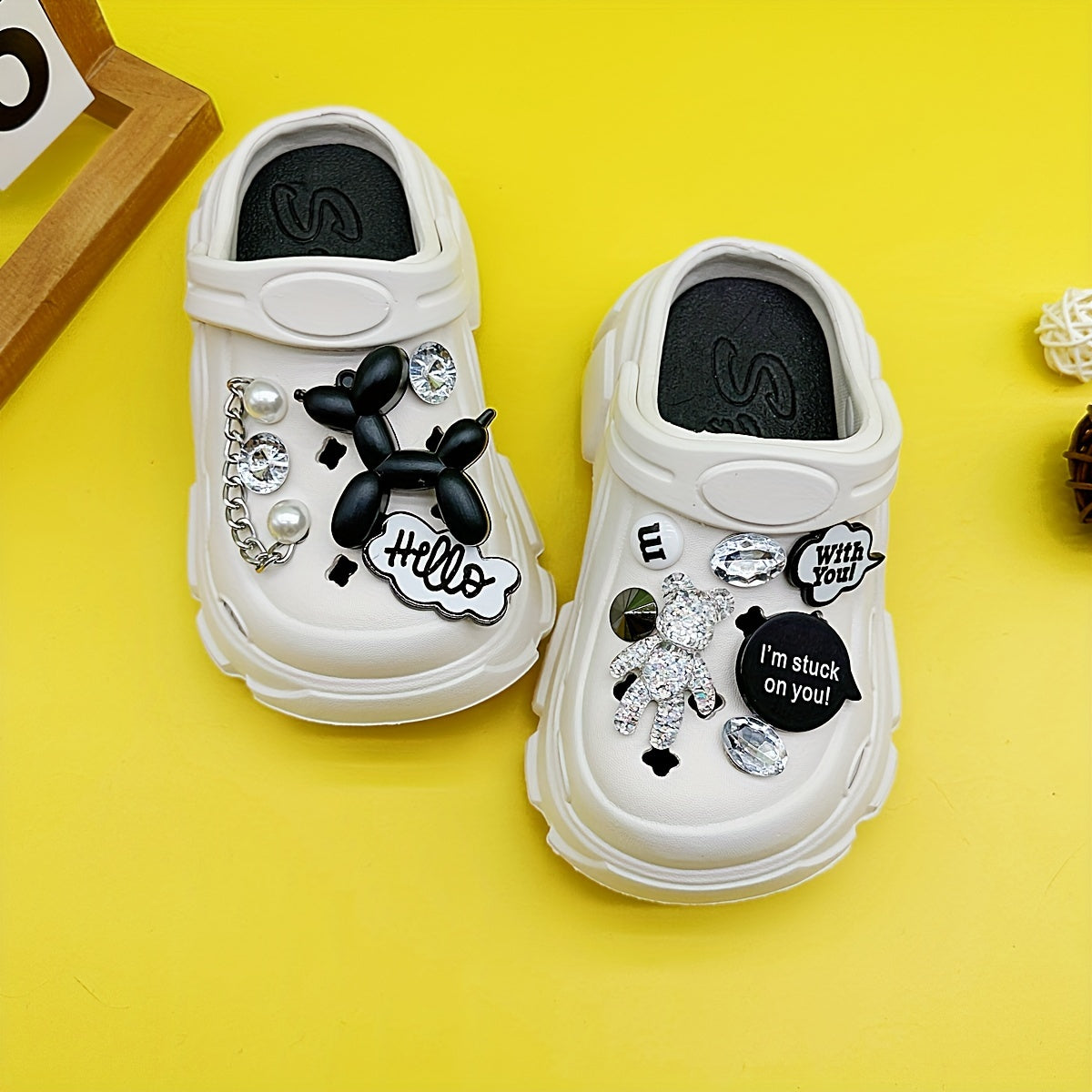 Adorable EVA Cartoon Clogs for Kids - Water-resistant, Lightweight with Rhinestone Accents. Perfect for everyday wear, suitable for kids under 14.