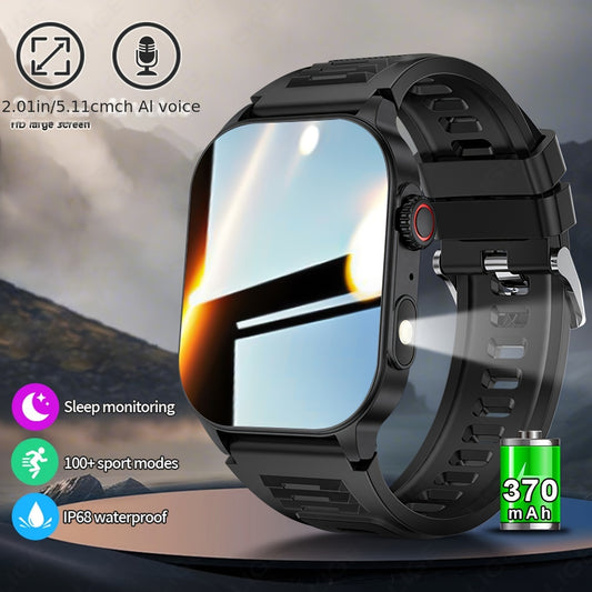 LIGE Smartwatch with 5.2 Wireless, 2.01in Screen, 370mAh Battery, Step Counting, Voice Assistant, Weather Forecast, Reminder, Remote Control, Photo Taking, Light, Sleep Monitoring.