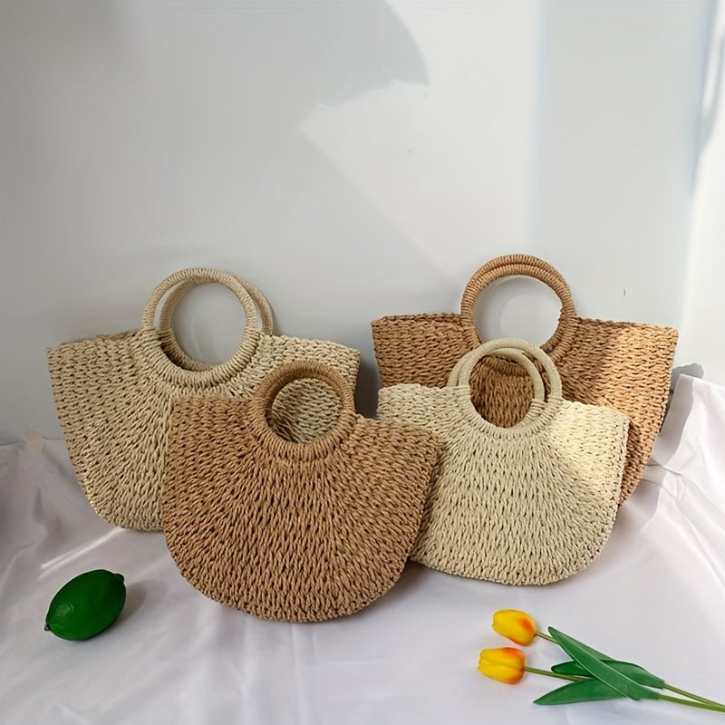 Women's Vintage Crescent Straw Weaving Bag