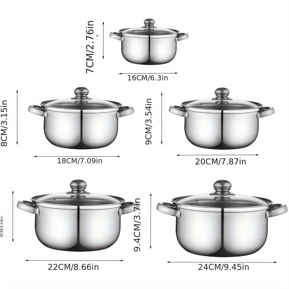 Stainless Steel Cookware Set with 10 Pieces - Includes Deep Soup Pot, Frying Pan, and More - High-Quality Kitchen essentials for Indoor and Outdoor Cooking