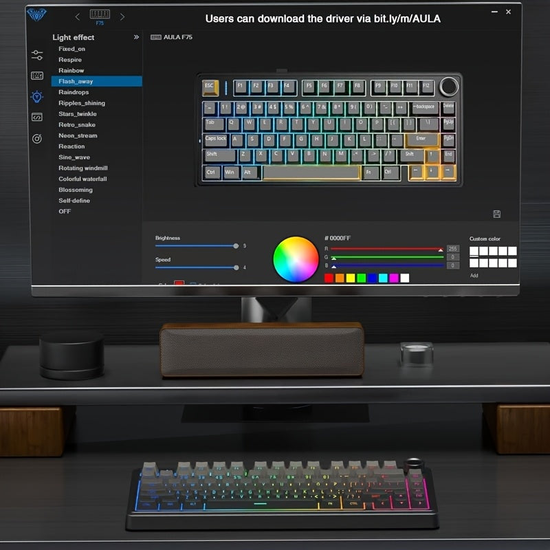 AULA Custom Mechanical Keyboard with LEOBOG Reaper Switch, 75% size, hot-swappable keys, RGB backlighting, Wireless/2.4GHz/USB-C connectivity, ergonomic design, rechargeable lithium polymer