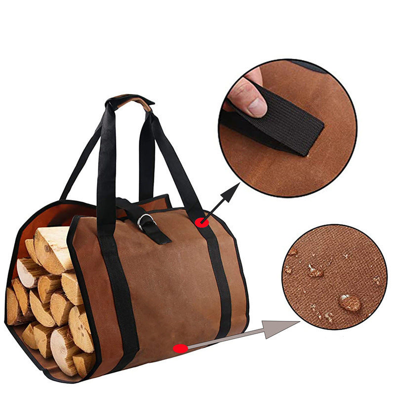 Large Capacity Log Tote with Reinforced Handles, Heavy-Duty Canvas Firewood Carrier Bag for Fireplace, Camping, and BBQ - 1 Piece