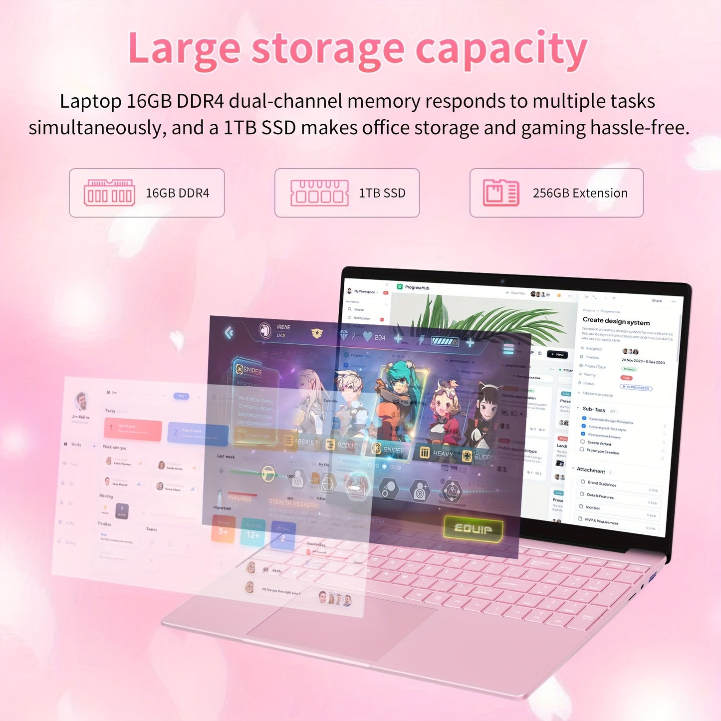 Pink 39.62cm laptop with 8GB DDR4 RAM, 256GB SSD, Quad-Core Intel N5095 CPU (Up to 2.9GHz), 1080P FHD display, webcam, USB 3.0, backlit keyboard - Ideal for students & professionals.