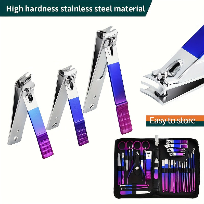 Colorful stainless steel nail clippers set for home and travel beauty care.