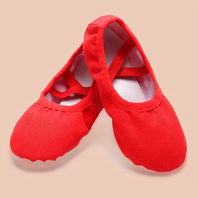 Girls' ballet dance shoes suitable for all seasons with breathable material, non-slip sole, and elastic closure. Perfect for yoga, gymnastics, and various sports activities.