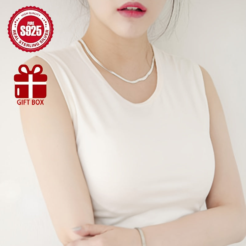 925 Sterling Silver Snake Bone Necklace with 18K Gold Plating, Hypoallergenic Flat Clavicle Chain, Elegant and Minimalist Style, Ideal for Daily Wear, Great Gift for Couples, Valentine's Day, Comes in an Anti-Tarnish Gift Box.