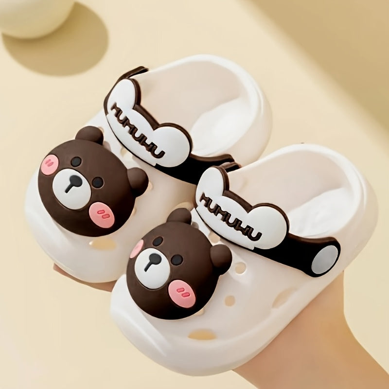 Stylish flower bear slip-on water shoes for girls, breathable and non-slip for indoor/outdoor use.