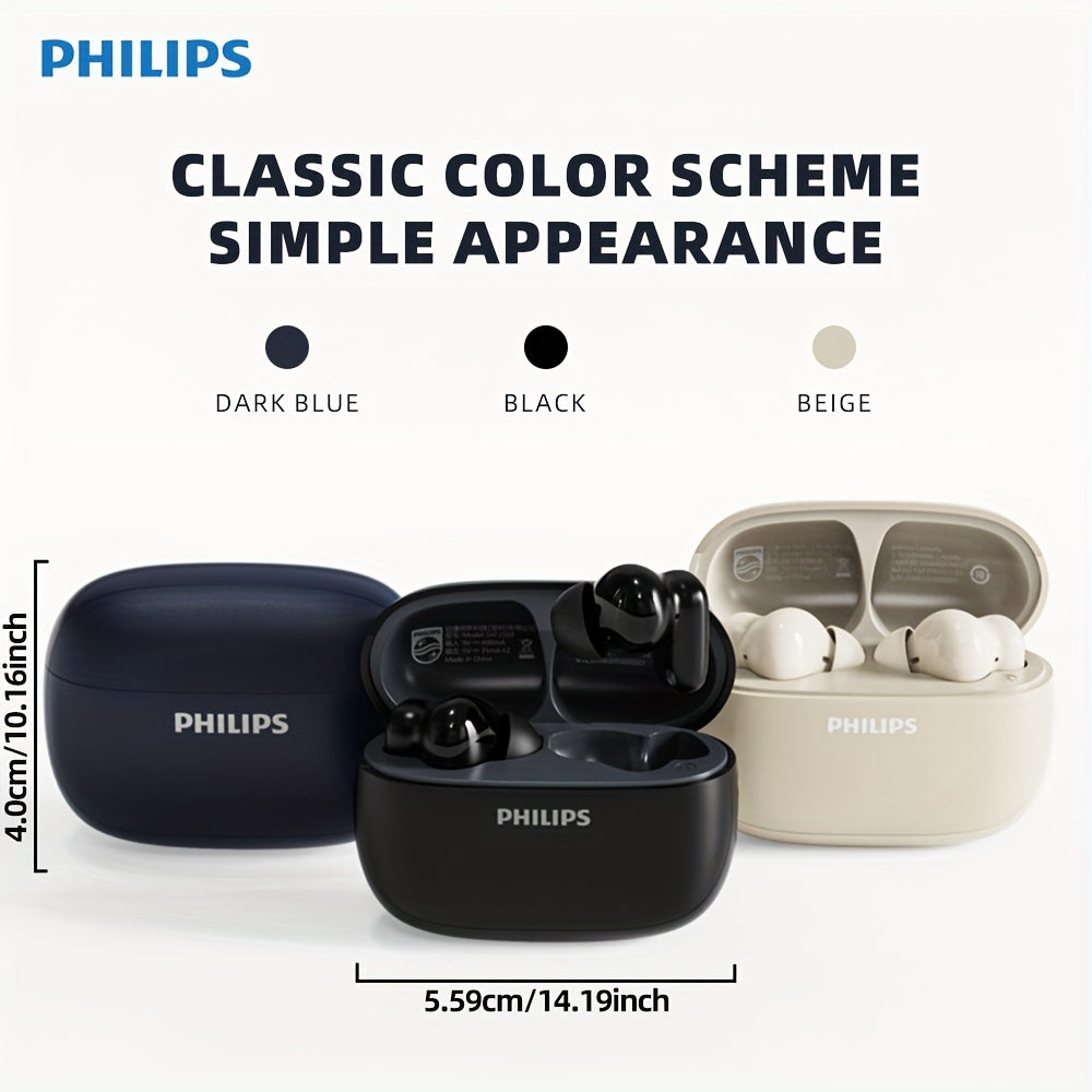 New Philips TAT2569 Wireless Earphones with Active Noise Reduction, Double Click Left Ear Adjustment, and Dual HD Microphone for Calls. Perfect for Sports.