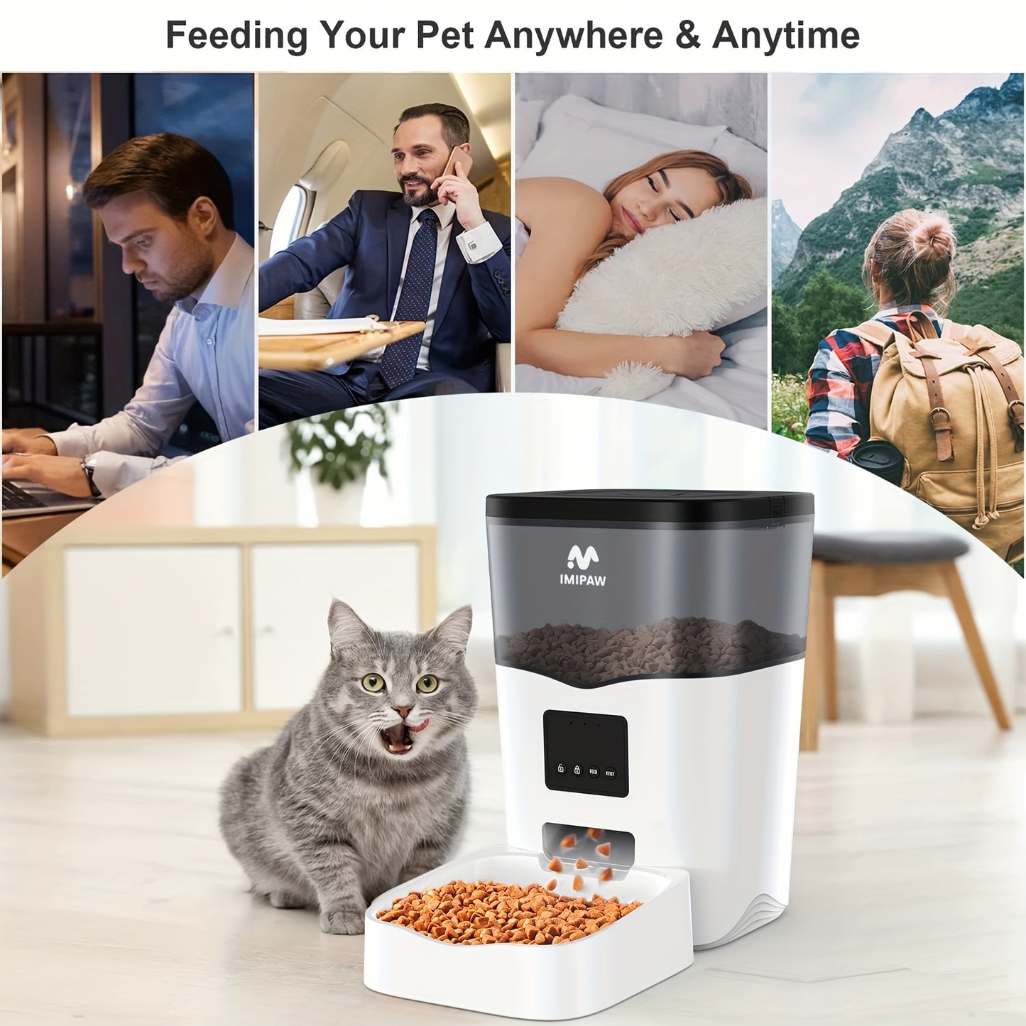 IMIPAW 3L Smart WiFi Pet Feeder dispenses up to 20 meals a day, controlled via app and powered by USB.