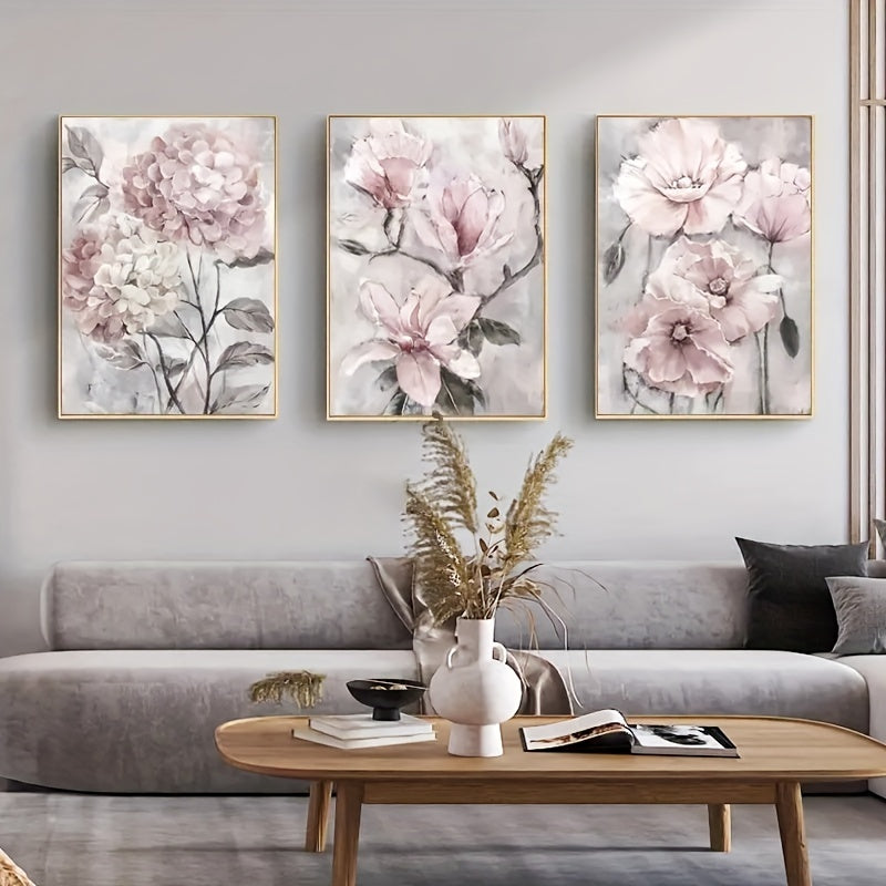 3 canvas paintings of beautiful flowers posters for living room wall art, perfect home decor without frame.