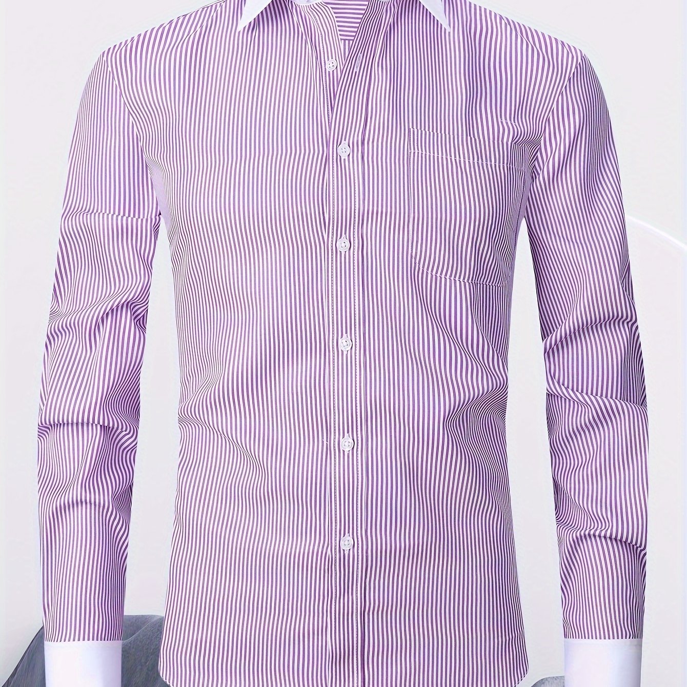 Men's French-style dress shirt with stripes and cufflinks included.