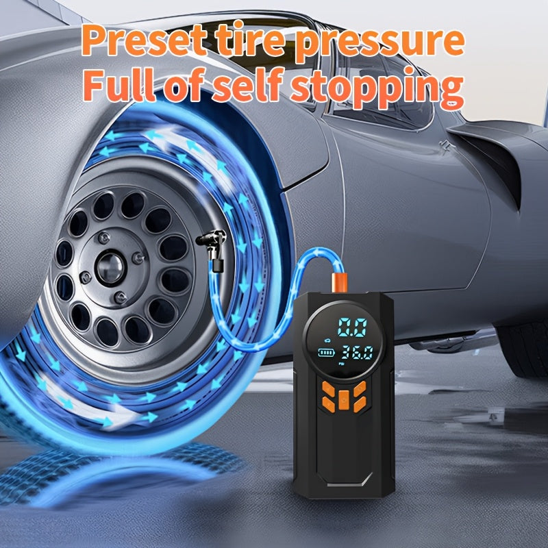 QuickInflate Wireless Portable Air Compressor Pump with LED Display, USB Rechargeable 8000mAh Battery, Tire Pressure Gauge for Car/Bike/Motorcycle/Ball, 150PSI Ultra-Fast Inflation