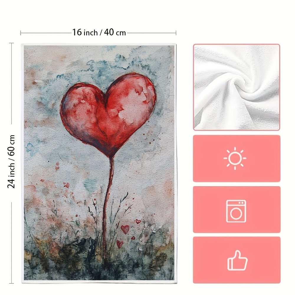 Valentine's Day Kitchen Towels Set of 2, Modern Coastal Design, High Absorbency Polyester Knit Material, Easy to Clean in Washing Machine, 40.64x60.96 cm, Stylish Hand Towels for Holiday Decoration - Item Number 2KYSYS1217736