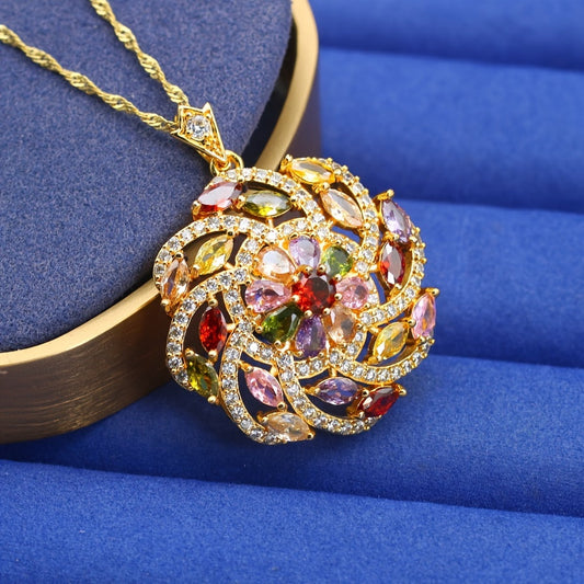 Elegant Multicolor Cubic Zirconia Pendant Necklace - 18k Golden Plated - Perfect for Women, Weddings, Valentine's, and Christmas Gifts