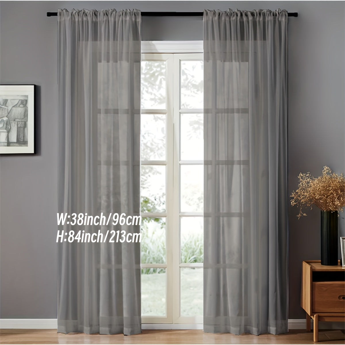 Pair of Sheer Voile Curtains with Rod Pocket for Kitchen, Bedroom, and Living Room Home Decor