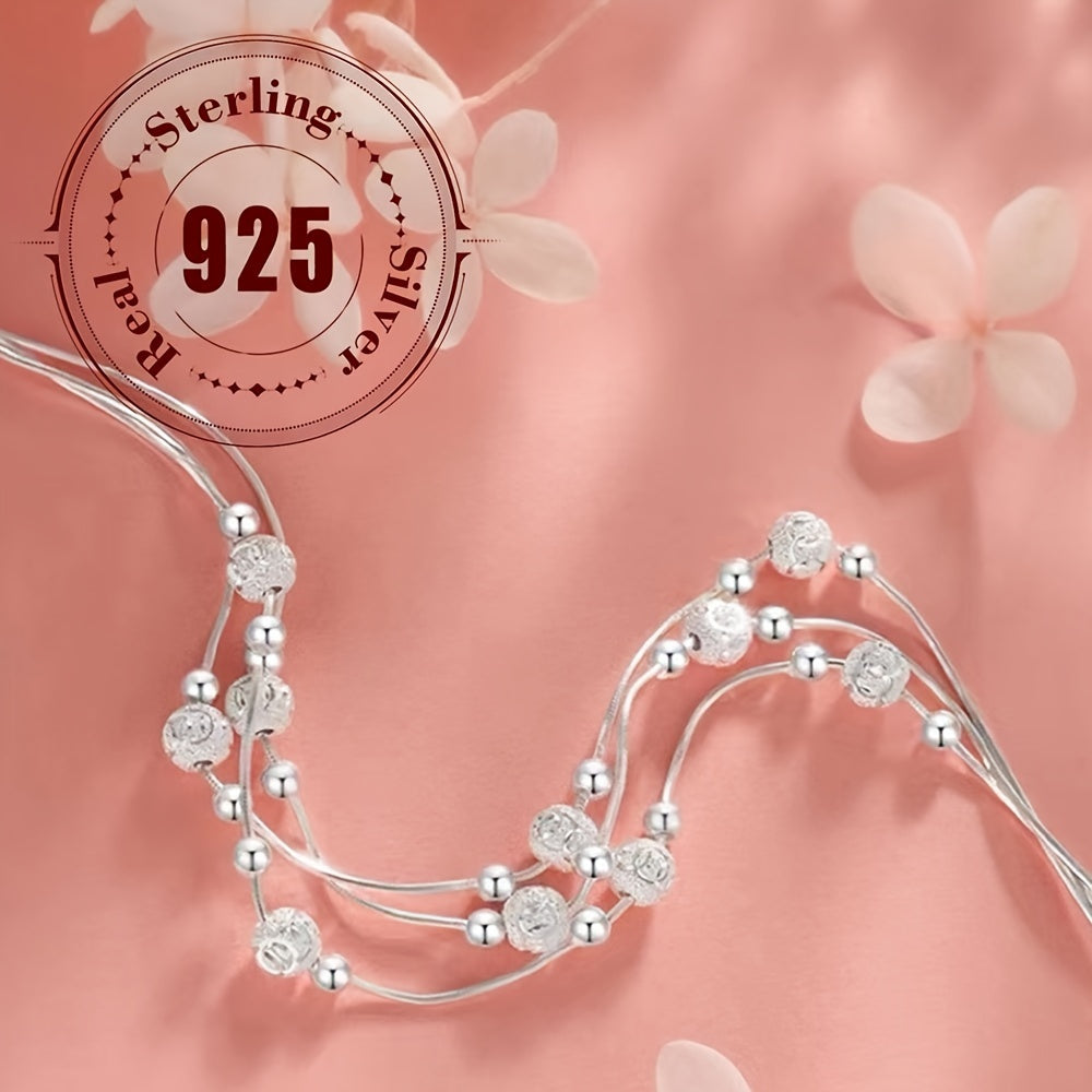 925 Pure Silver Three Lives and Three Worlds Lucky Bead Bracelet, Exquisite Jewelry Gift weighing approximately 5.1g