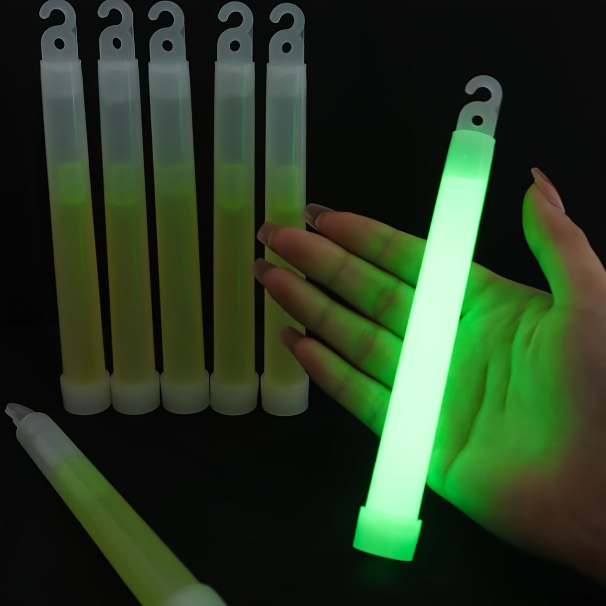 6pcs Niceglow 6-Inch Large Green Glow Sticks - Industrial-grade with 12-hour extended life. Ideal for camping, emergencies, parties, and more. Durable chem lights, no power needed.