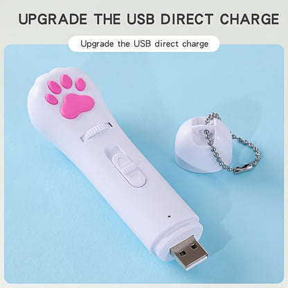 USB Rechargeable Interactive Cat Teaser Wand with Multi-Pattern Projection Lighting for Playful Cats