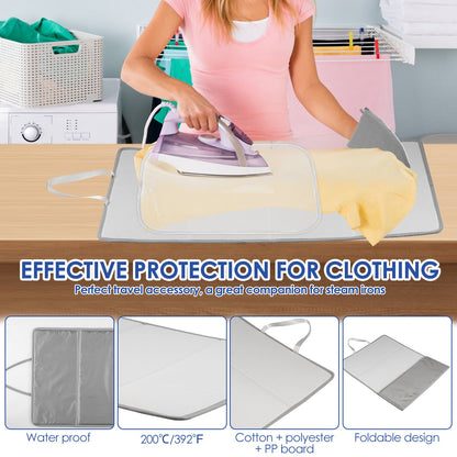 The GUIJZSLTRG Portable Folding Ironing Mat is designed for convenience and efficiency. This mat is heat resistant up to 392°F, waterproof, and anti-scratch, making it perfect for all your ironing needs. It also features an over-the-door hanging option