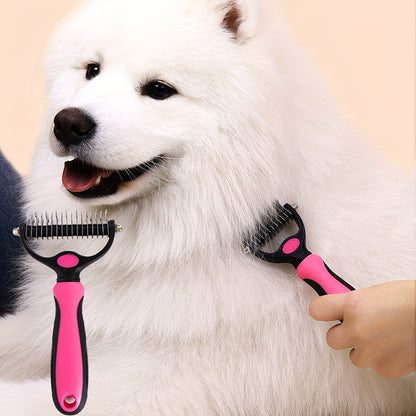 1pc Double-sided Dog Undercoat Hair Removal Comb with Non-slip Gentle Slicker Brush