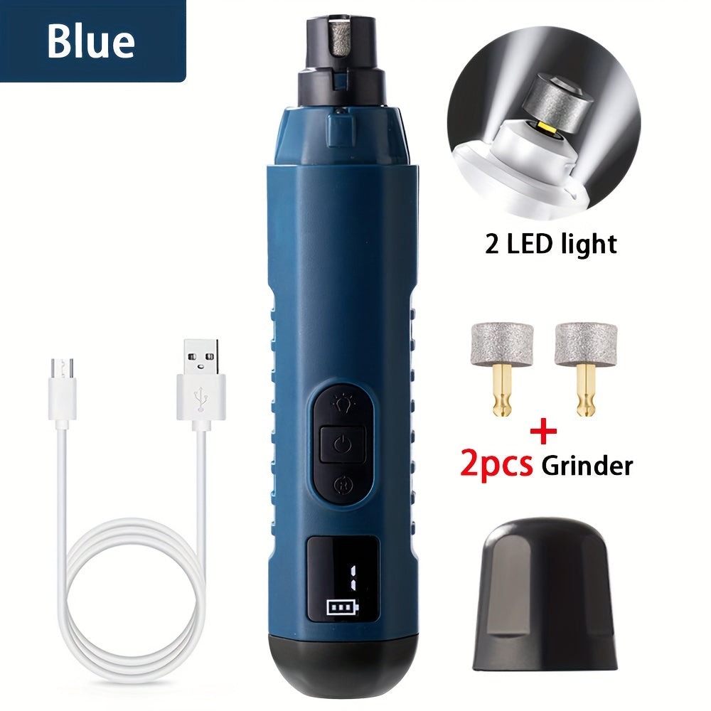 Enhanced pet nail grinder with 2 LED lights, super silent, 5-speed rechargeable electric trimmer for dogs of all sizes, painless paw grooming tool.