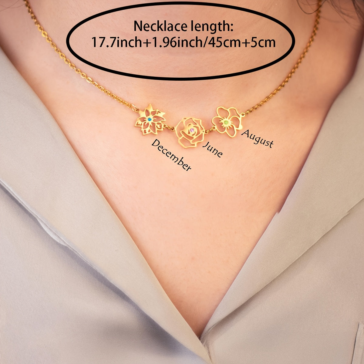 Customizable Women's Elegant Birthday Flower Necklace made with 18K Gold Plated Stainless Steel, featuring 2-4 Birthstones and Rhinestone Inlay - Ideal for Valentine's Day, Mother's Day, Christmas, and Bouquet Gift Giving.