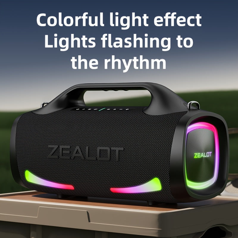 ZEALOT S79 100W Wireless Portable Speaker with 4 Speakers, supports TF Card/USB/AUX/TWS, connects with mobile devices and TVs, ideal for outdoor parties and home theaters.