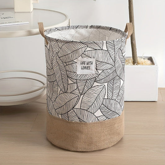 This linen clothes basket is perfect for storing dirty clothes, bath towels, blankets, and other miscellaneous items. It is foldable and suitable for use in the living room, bedroom, bathroom, and kitchen.