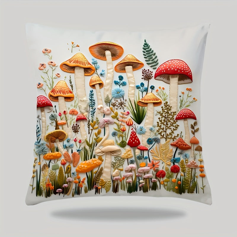 MEMNUN Lodge Style Polyester Throw Pillow Cover with floral & mushroom print, machine washable, decorative for various rooms, 1pc