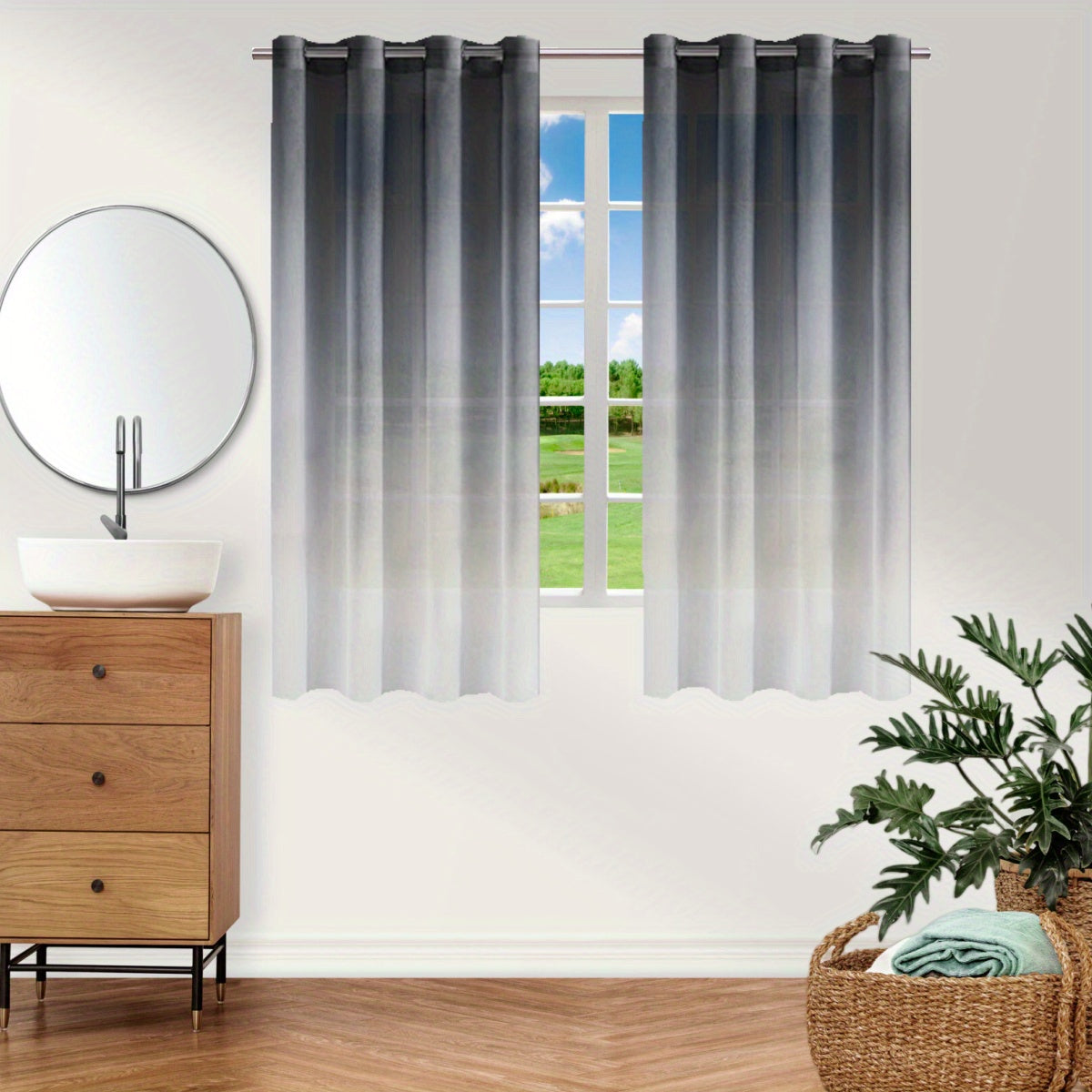 Upgrade your bedroom or living room decor with this stunning Bohemian Ombre Sheer Curtain. The semi-sheer design features a beautiful gradient from blue to white, adding a touch of sophistication to any space. Made from UV protective polyester, this