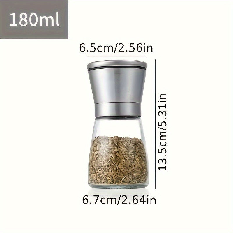 Manual Salt and Pepper Grinder Set made of Stainless Steel - Ceramic Mill with Adjustable Coarseness - Perfect for Home, BBQ, and Camping - Effortless Operation without the need for power.