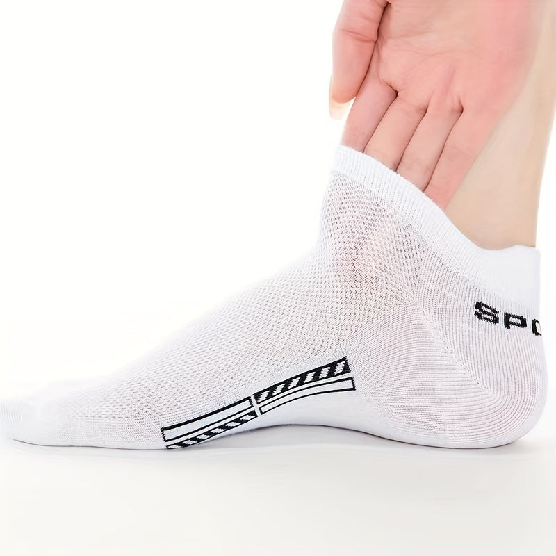 5 pairs of men's sports ankle socks with anti-odor mesh, sweat-absorbing and breathable for summer.