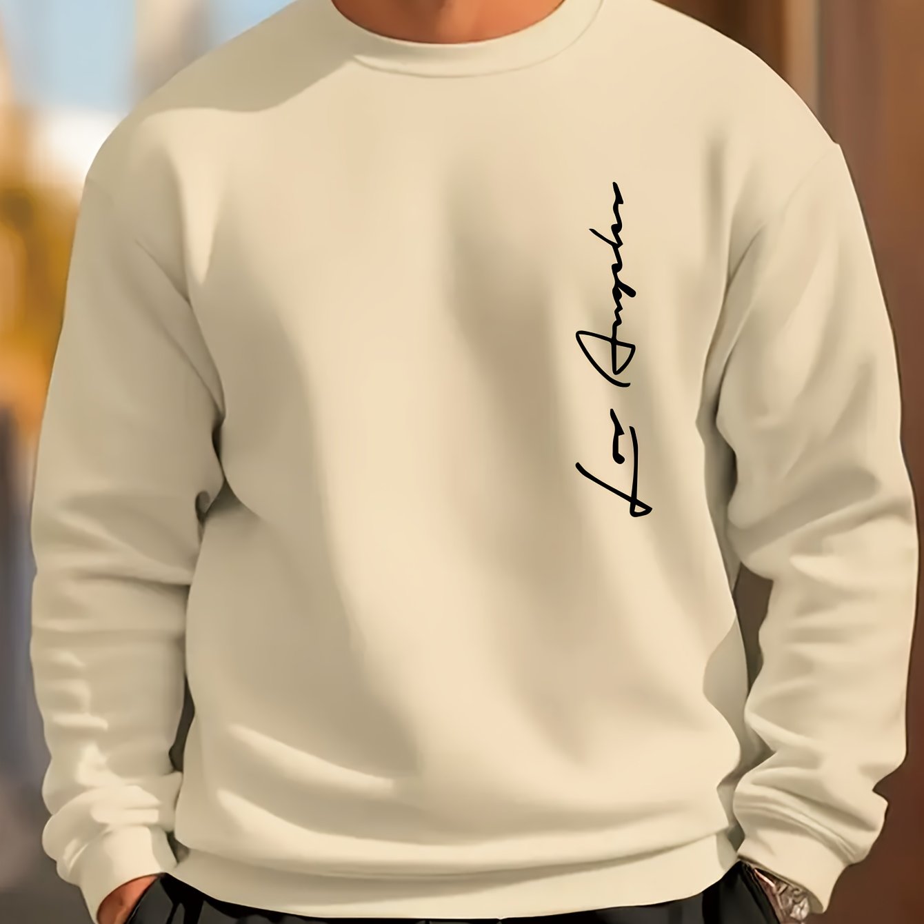 Men's plus size sweatshirt with geometric print on polyester knit fabric, pullover style with slight stretch.